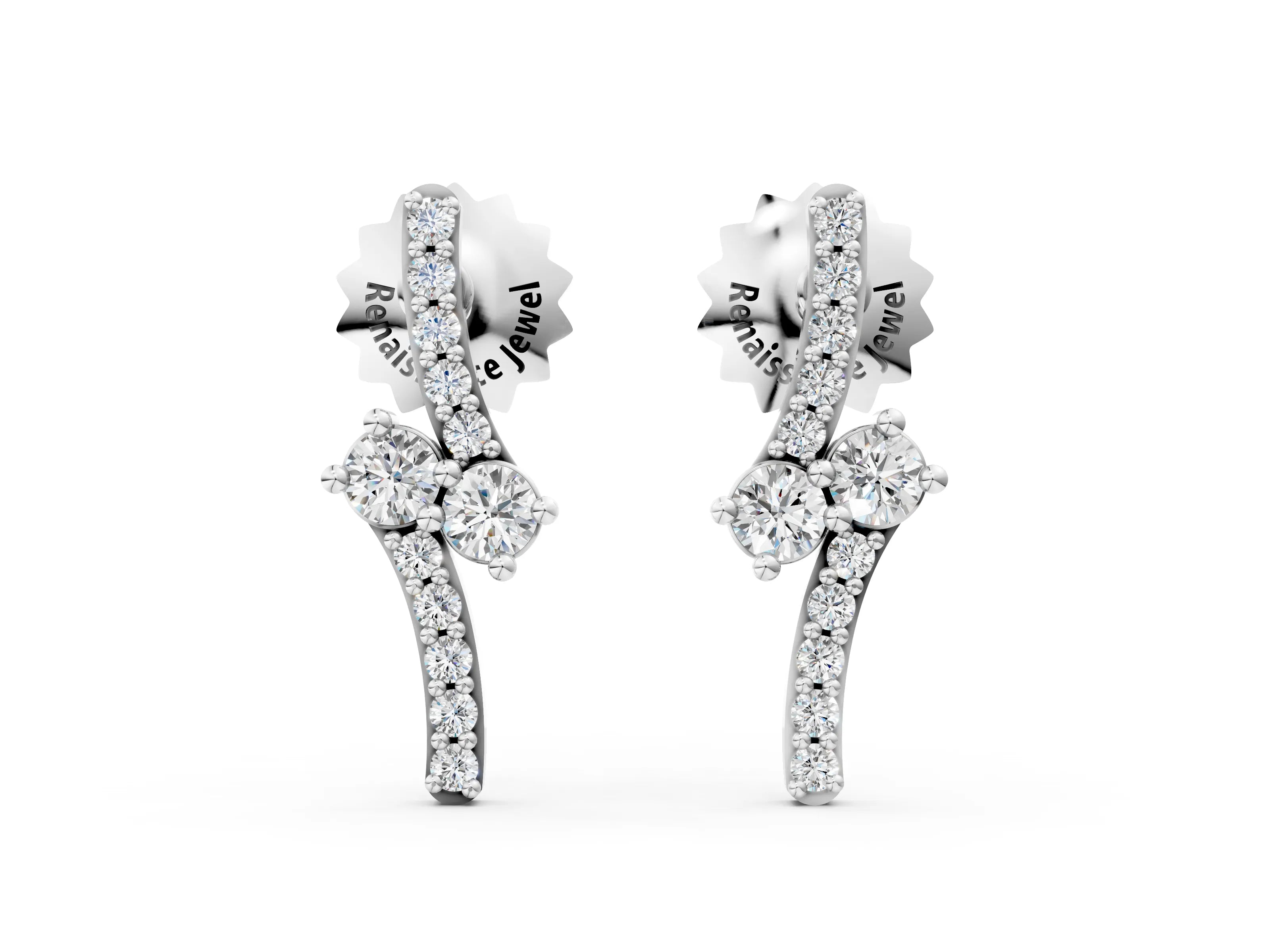 White gold Round Diamond Two Stone Bypass Stud Earrings