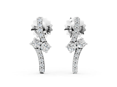 White gold Round Diamond Two Stone Bypass Stud Earrings