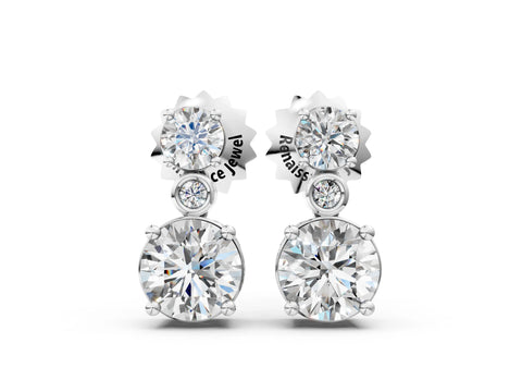 White gold Round Diamond Two Stone Drop Earrings with Bezel Diamond Accent_2
