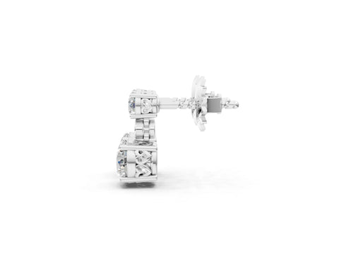White gold Round Diamond Two Stone Drop Earrings with Bezel Diamond Accent_3