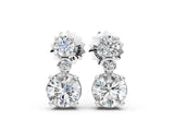 Silver 0.88 Carat E VS Round Diamond Two Stone Drop Earrings with Bezel Diamond Accent