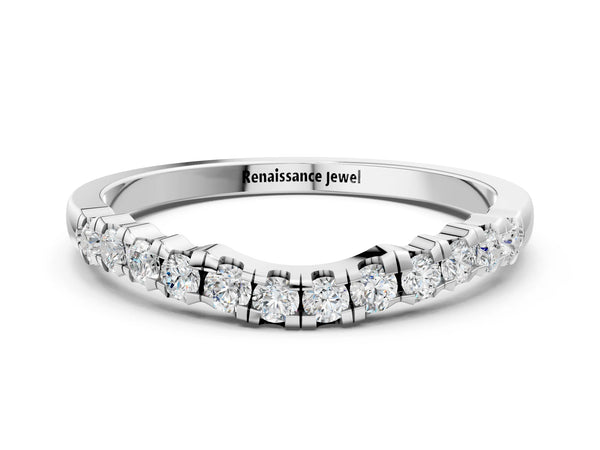 White gold Round Diamond U-Shape Pavé Curved Wedding Band
