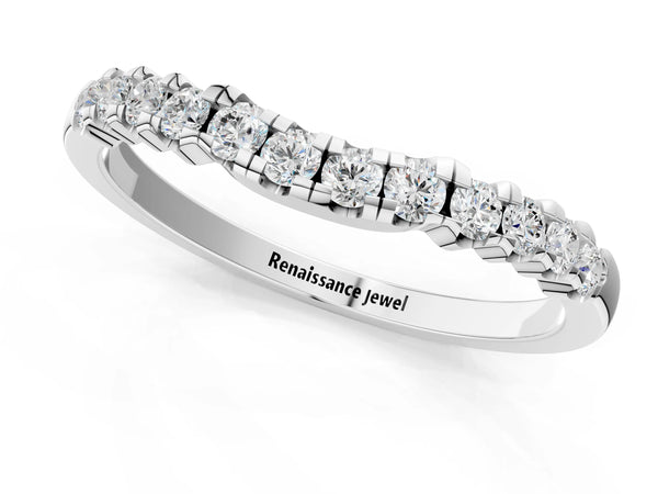 White gold Round Diamond U-Shape Pavé Curved Wedding Band