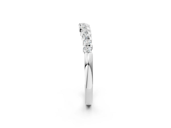 White gold Round Diamond U-Shape Pavé Curved Wedding Band