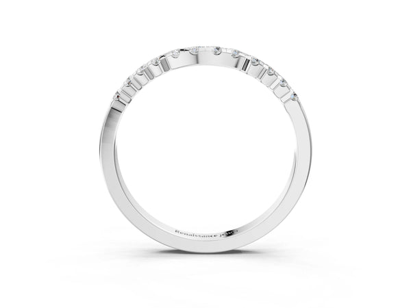 White gold Round Diamond U-Shape Pavé Curved Wedding Band