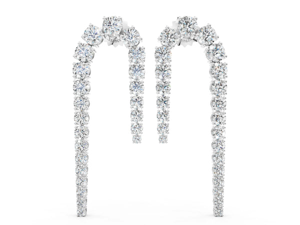 Platinum Round Diamond U-Shaped Drop Earrings
