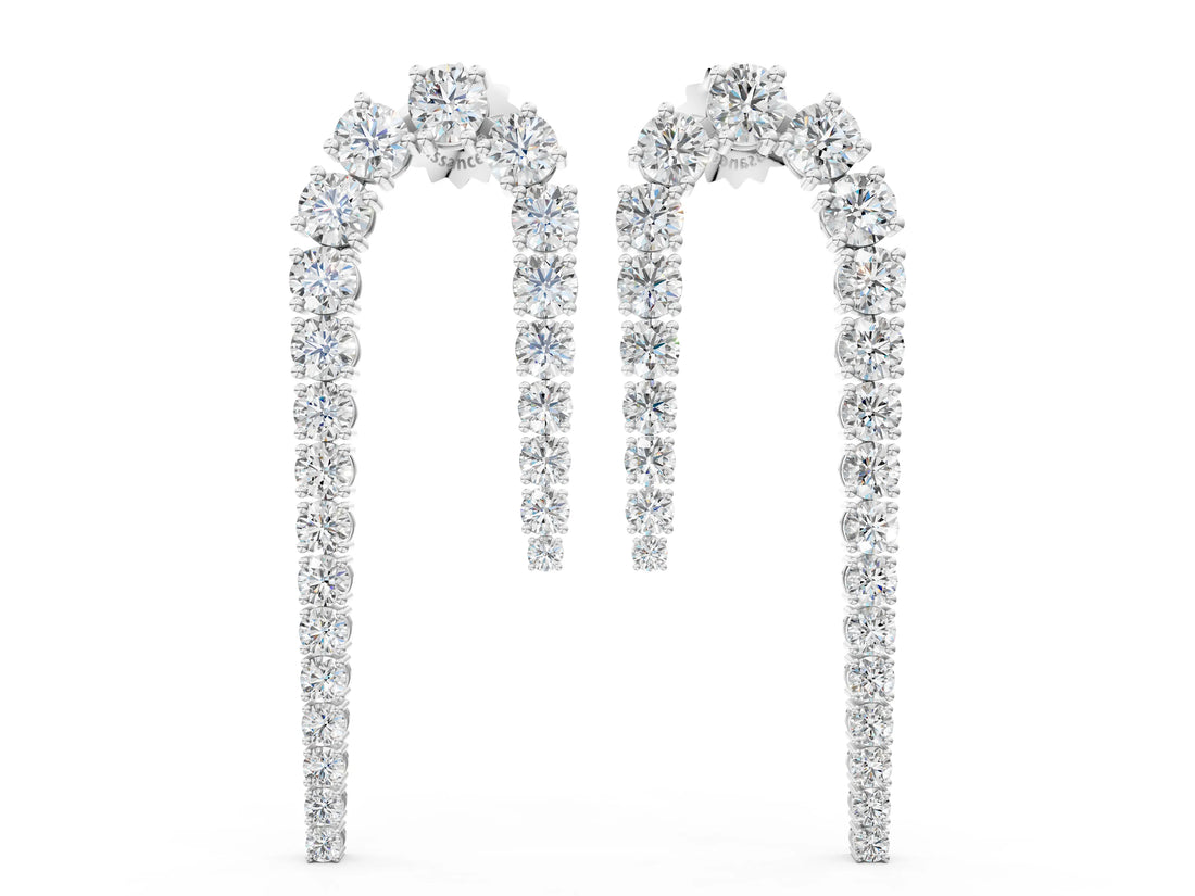 White gold Round Diamond U-Shaped Drop Earrings