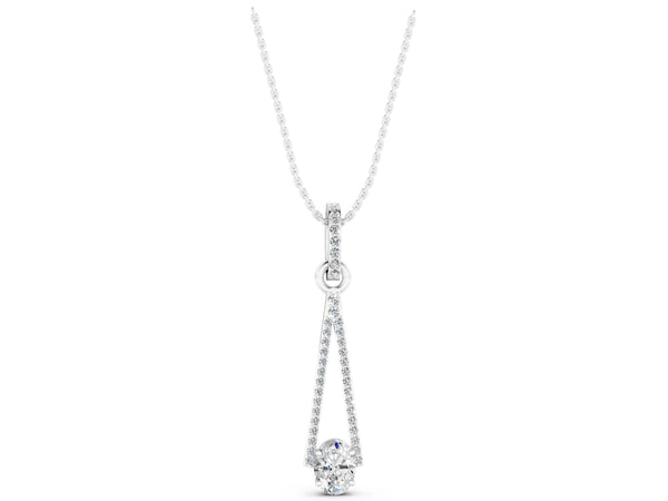 Silver Round Diamond V-Prong Pavé Pendant