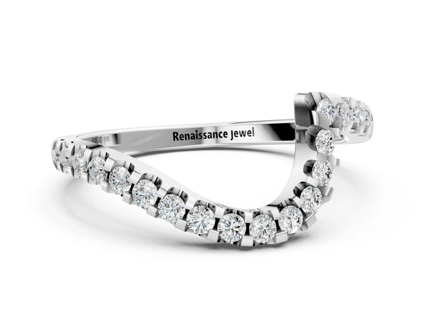 White gold Round Diamond V-Shaped Pavé Curved Band