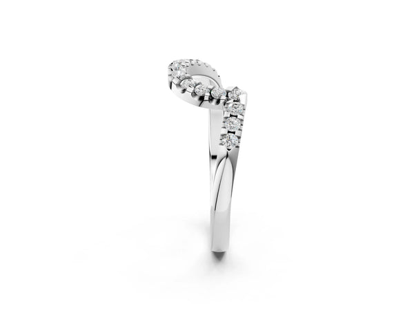 White gold Round Diamond V-Shaped Pavé Curved Band