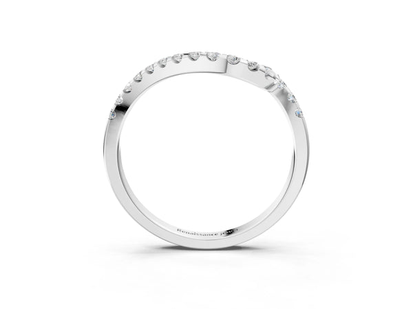 White gold Round Diamond V-Shaped Pavé Curved Band