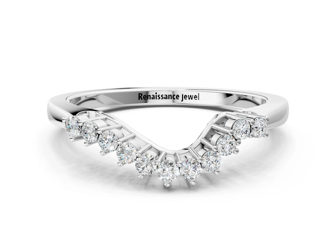 White gold Round Diamond V-Shaped White Gold Band with Prong Setting_20