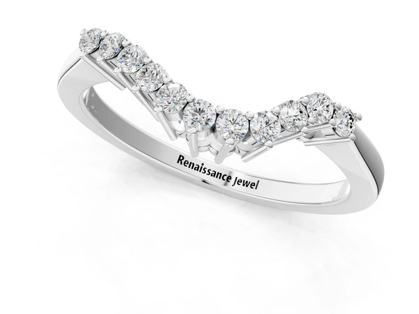 White gold Round Diamond V-Shaped White Gold Band with Prong Setting