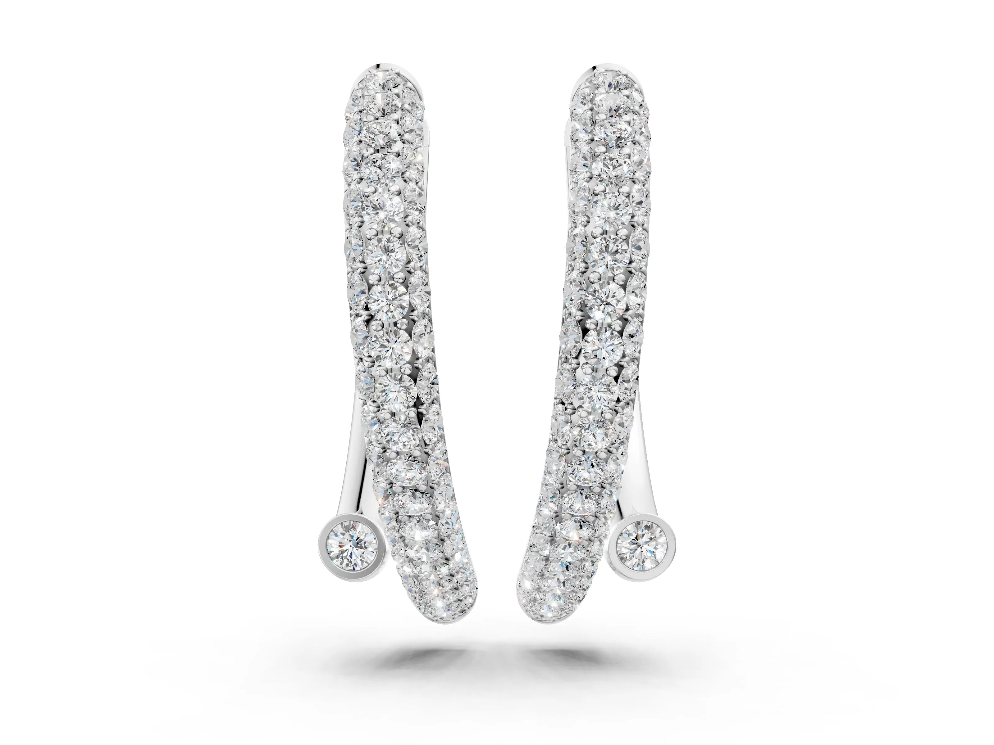 White gold Round Diamond Vega Bypass Hoop Earrings