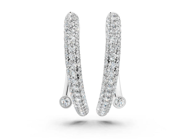 White gold Round Diamond Vega Bypass Hoop Earrings