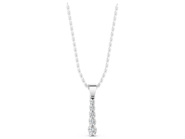 White gold Round Diamond Vertical Pendant with Prong Setting