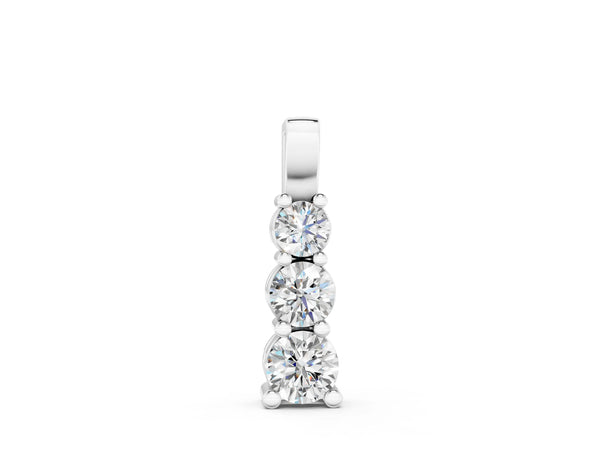 Silver Round Diamond Vertical Prong Pendant