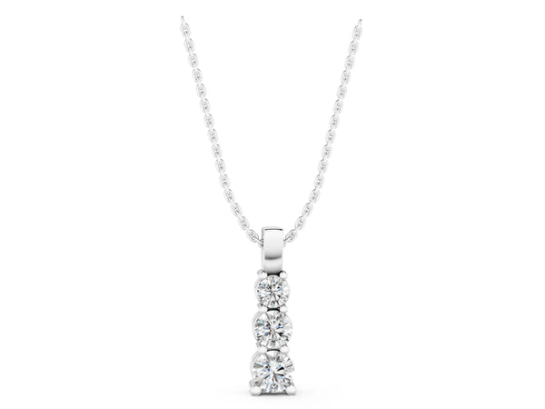 White gold Round Diamond Vertical Prong Pendant