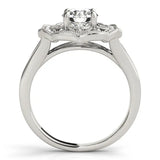 White gold Round Diamond Vintage Floral Halo Ring with Split Shank and Four-Prong Setting 2