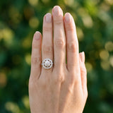 White gold Round Diamond Vintage Floral Halo Ring with Split Shank and Four-Prong Setting_28