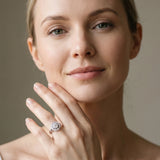 White gold Round Diamond Vintage Floral Halo Ring with Split Shank and Four-Prong Setting_29
