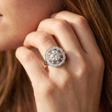 White gold Round Diamond Vintage Floral Halo Ring with Split Shank and Four-Prong Setting_30