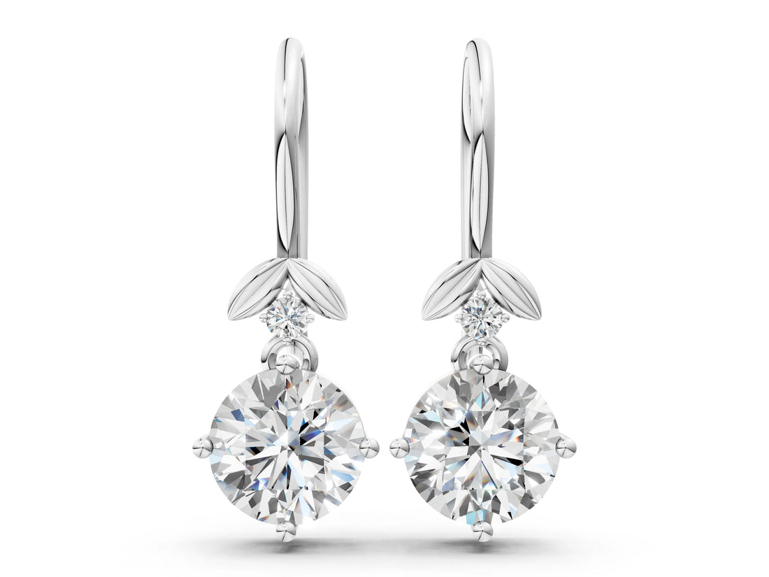 Platinum 1.70 Carat E VS Round Diamond Water Lily Drop Earrings with Diamond Accents