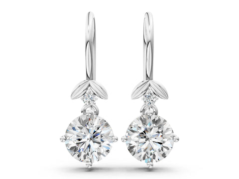 White gold Round Diamond Water Lily Drop Earrings with Diamond Accents