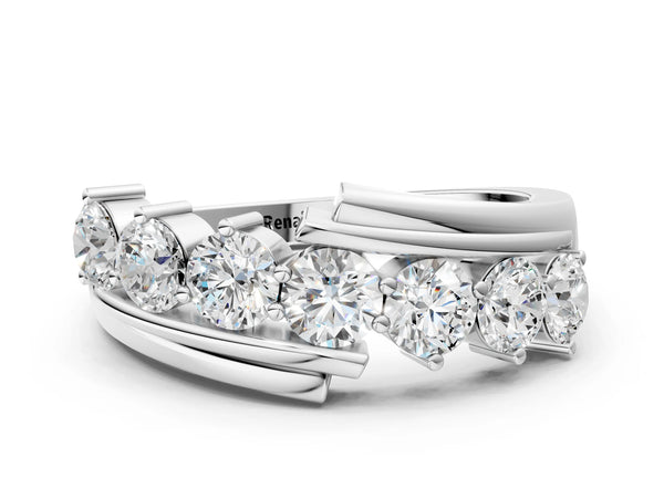 White gold Round Diamond Wave Band with Channel and Shared Prong Setting