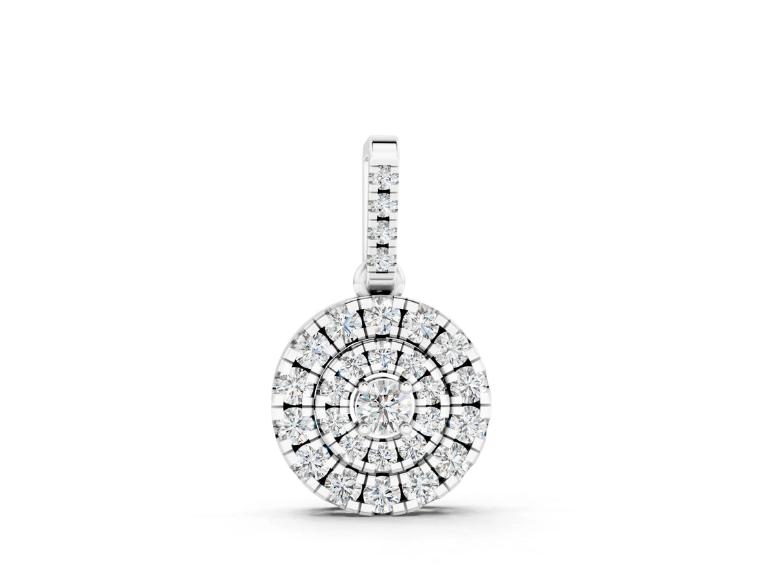 White gold Round Double Halo Diamond Pendant with Pavé Setting_4