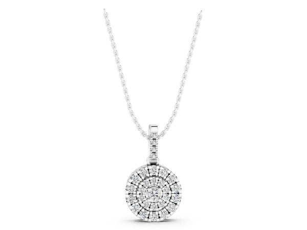 White gold Round Double Halo Diamond Pendant with Pavé Setting