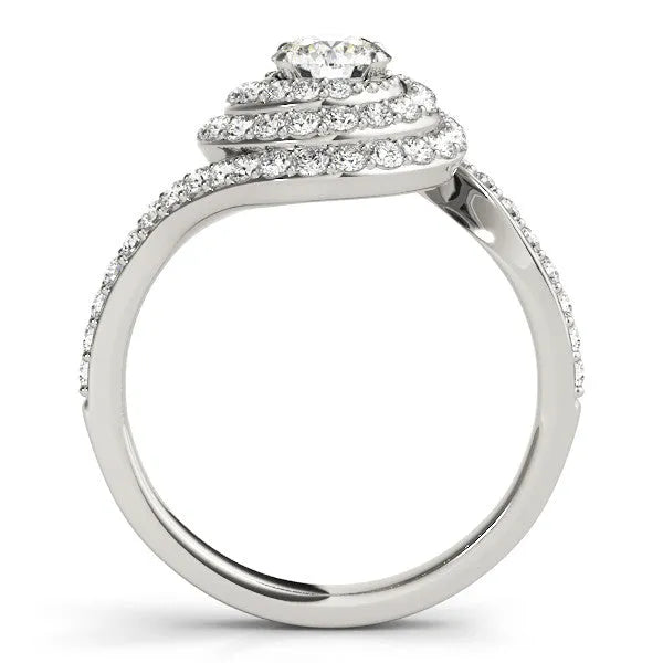 White gold Round Double Halo Diamond Swirl Pave Band Ring