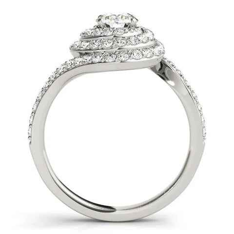 White gold Round Double Halo Diamond Swirl Pave Band Ring 2