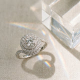 White gold Round Double Halo Diamond Swirl Pave Band Ring_9
