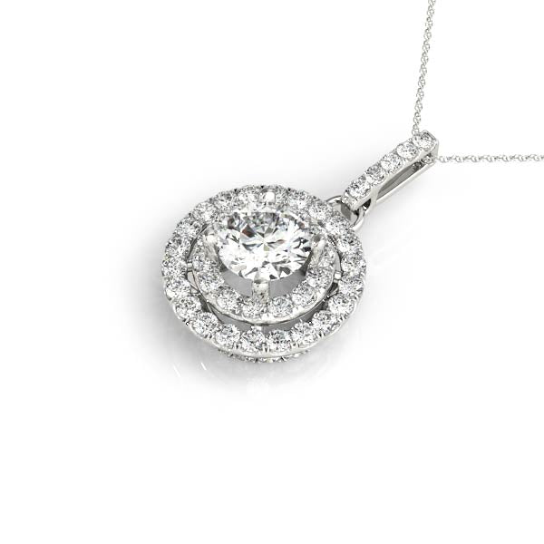 White gold Round Double Halo Prong Set Diamond Pendant 1