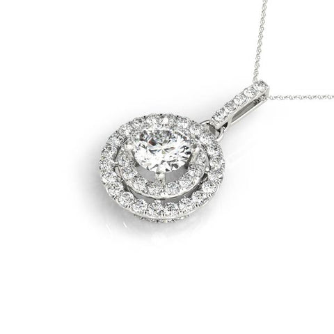 White gold Round Double Halo Prong Set Diamond Pendant 1