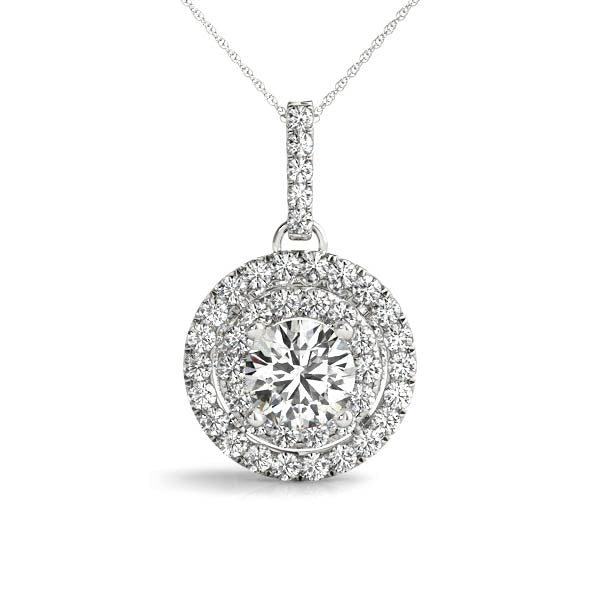 White gold Round Double Halo Prong Set Diamond Pendant