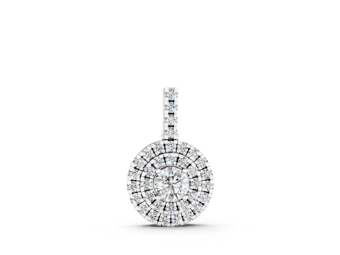 White gold Round Double Halo Prong Set Diamond Pendant_2