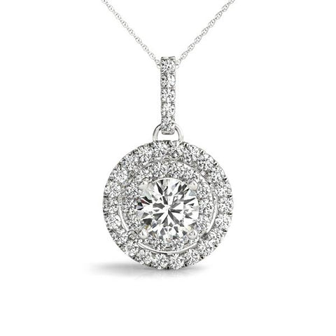 White gold Round Double Halo Prong Set Diamond Pendant