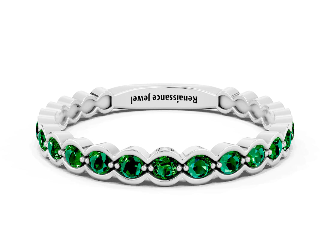 White gold Round Emerald Bezel Set Eternity Band_6
