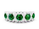 White gold Round Emerald Channel Set Band with X-Prong Detail_6