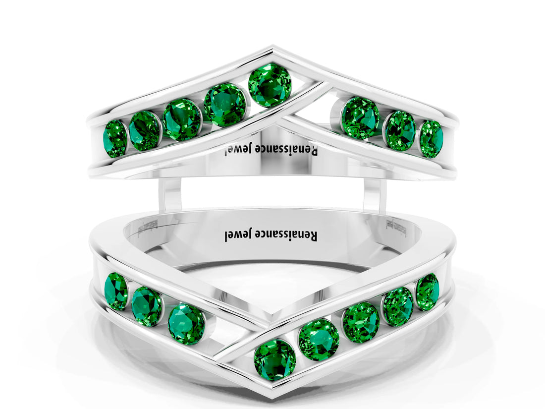 White gold Round Emerald Channel-Set Chevron Band_6