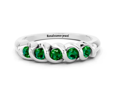 White gold Round Emerald Eternity Band with Twist Prong Setting_12