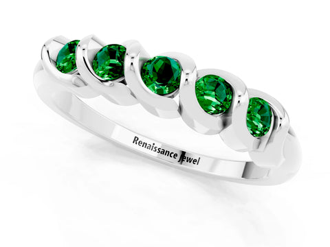 White gold Round Emerald Eternity Band with Twist Prong Setting_13