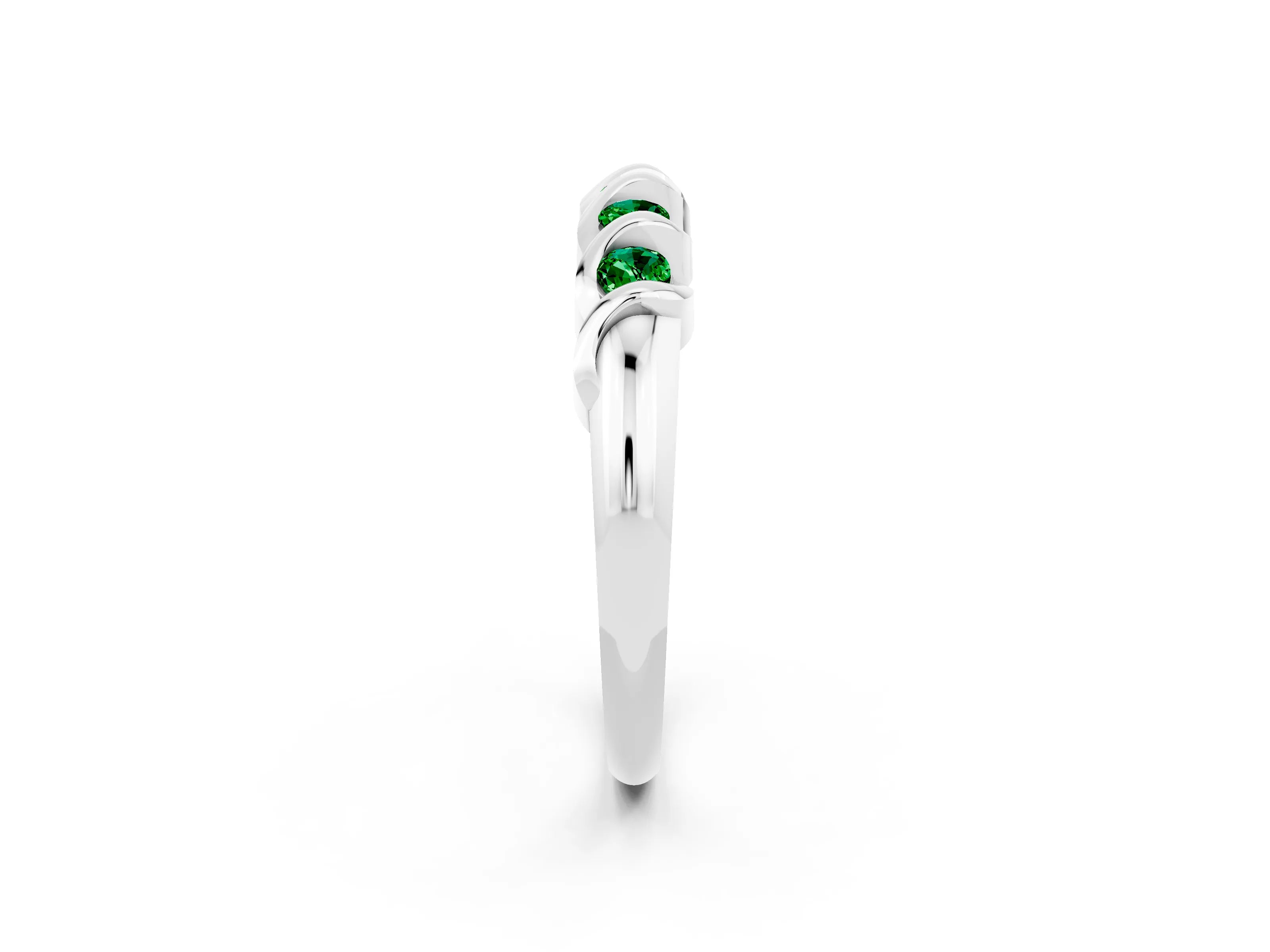 White gold Round Emerald Eternity Band with Twist Prong Setting_14