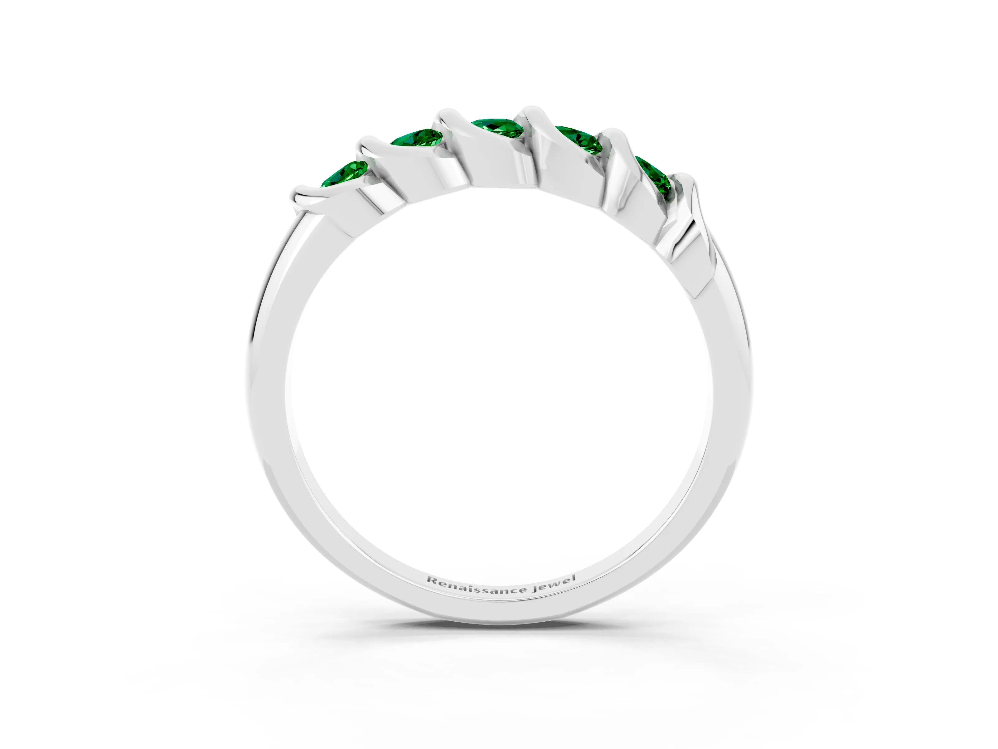 White gold Round Emerald Eternity Band with Twist Prong Setting_15