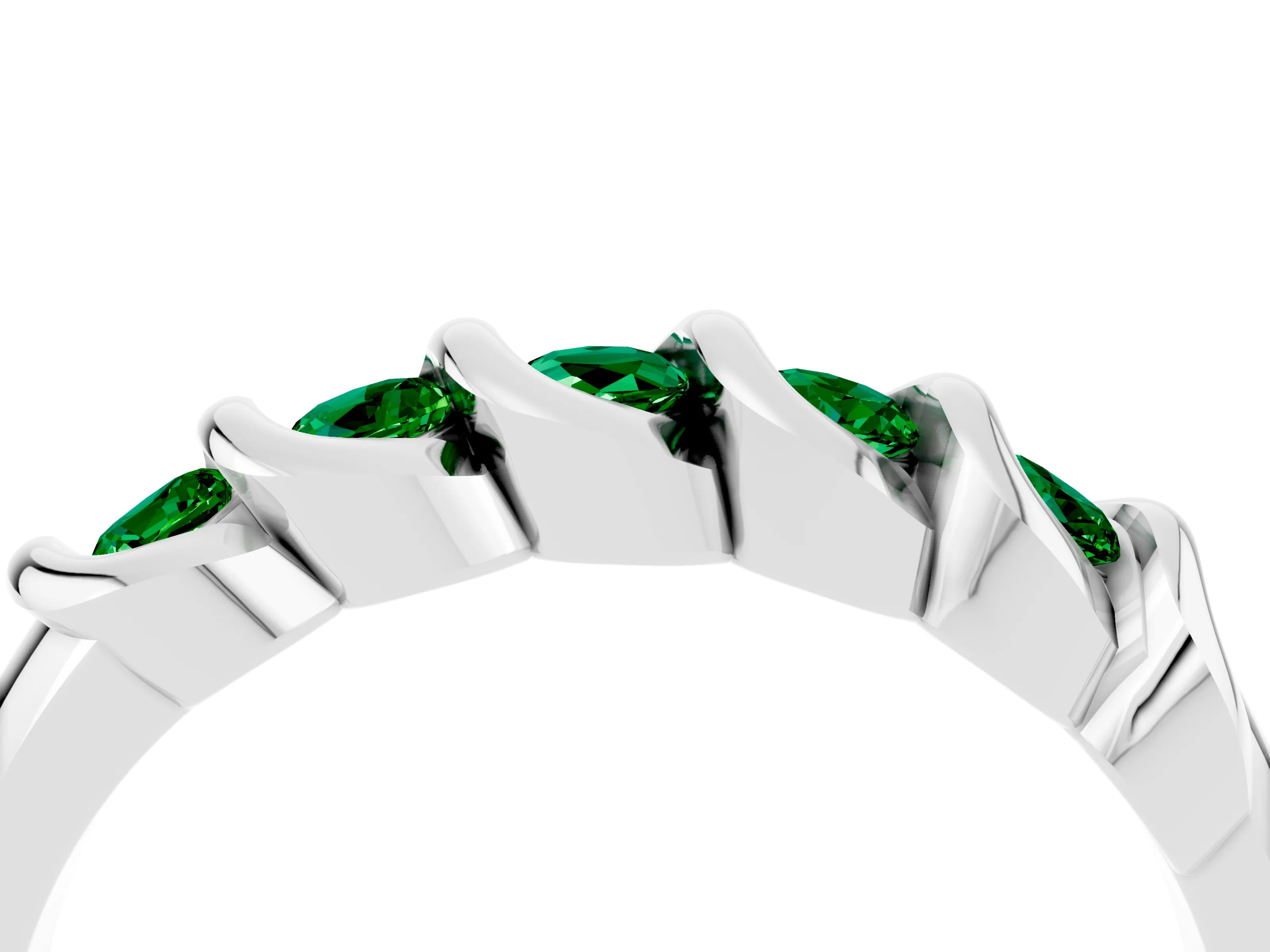 White gold Round Emerald Eternity Band with Twist Prong Setting_16
