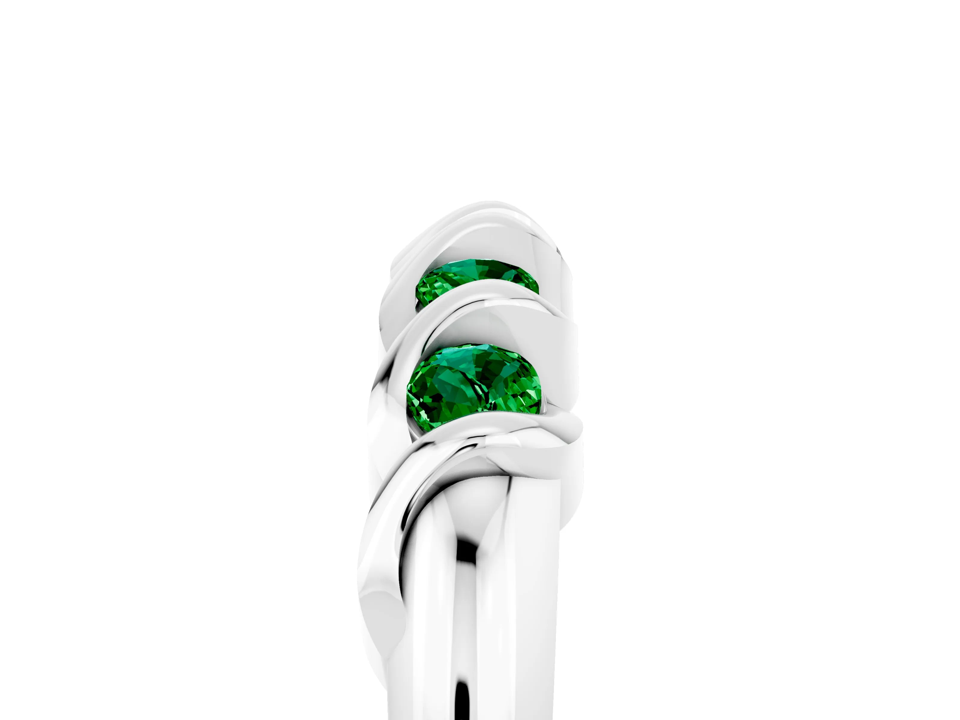 White gold Round Emerald Eternity Band with Twist Prong Setting_17