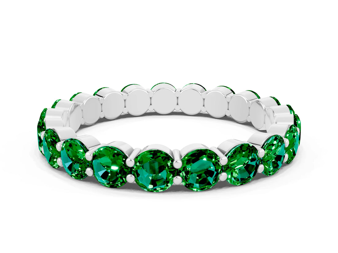 White gold Round Emerald Eternity Band with U-Prong Setting_30