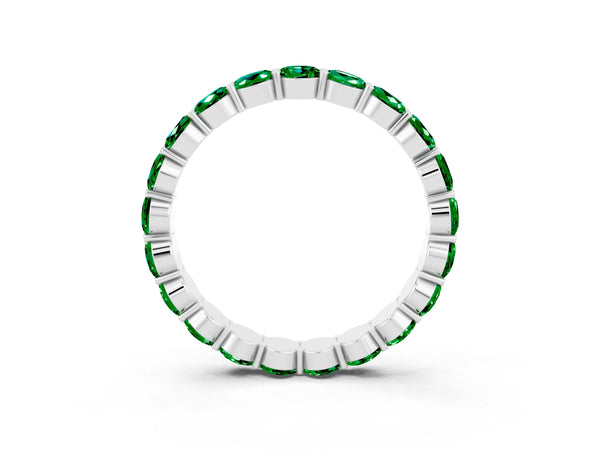 White gold Round Emerald Eternity Band with U-Prong Setting